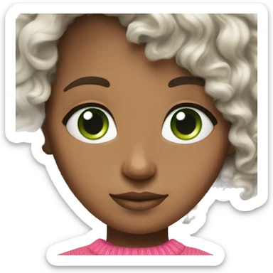 Brunette white curly hair curl with green eyes and pink sweater sticker