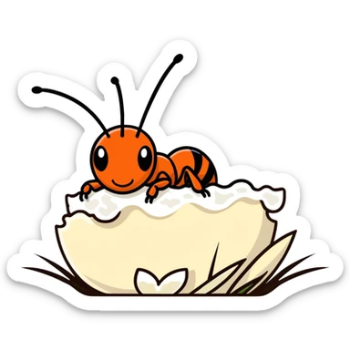 Ant sitting sideways on a piece of rice sticker