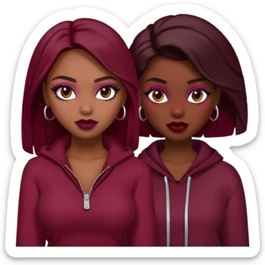Boujy baddie best friends, trendy heavy makeup, burgundy clothes sticker