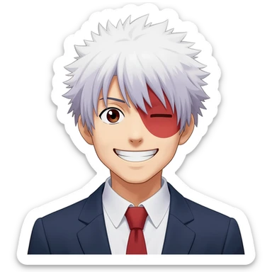 generate a black and white Kaneki Ken happy smail with a transparent background sticker
