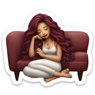 Beautiful tattooed burgundy long haired woman napping on sofa sticker