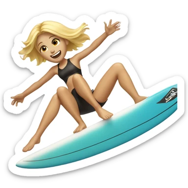 Blonde girl falling off surfboard sticker