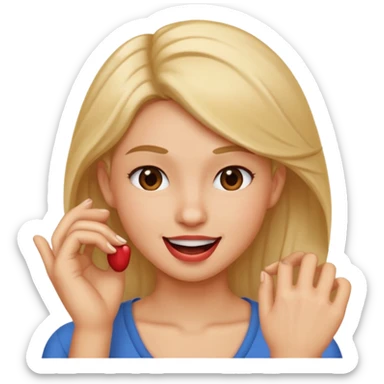 Create an emoji that's biting lip but looking like the smirk emoji but with a hand like it's putting hair behind their ear  sticker