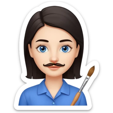 Girl oval face with fair skin. His eyes were blue, and his eyebrows were dark and somewhat bushy. Above his upper lip he wore a small brush-like moustache, known as a "His hair was dark  sticker