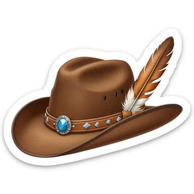 Cowboy hat with a Hawk feather on it sticker