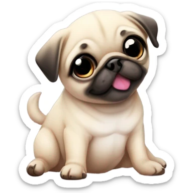 Baby pug playing with a flower pink eyes  sticker