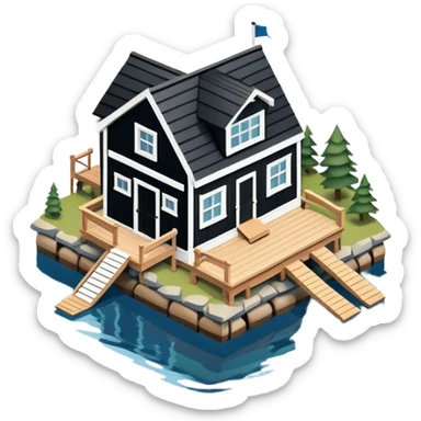 Maine boathouse, isometric dollhouse-style, realistic sticker