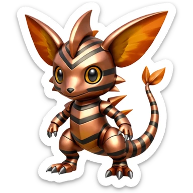 Copper-Striped Burnished Warm-hued Metallic Pokémon-Fakémon-Digimon-Creature, (full body) sticker