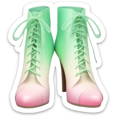 Realistic isolated top view of a pair of light pastel green to pastel pink ombre peep toe ankle bootie boots.  sticker