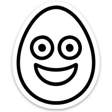 cartoon egg with big eyes and a wide smile, bold outlines sticker