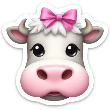 Fluffy cute cow with pink bow sticker