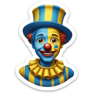 clown emoji with blue-yellow colors sticker