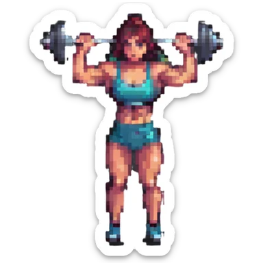 muscular woman, pixel art style, lifting weights sticker