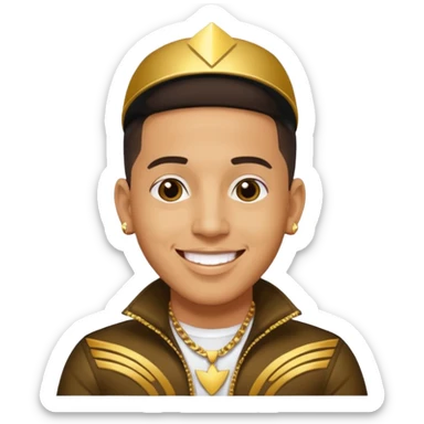 Daddy Yankee with dark brown hair, gold outfit l sticker