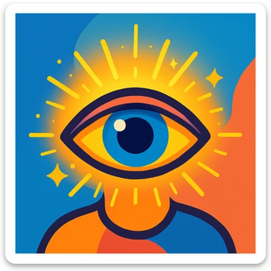 stylized eye with a glowing aura, representing identity and self-awareness, modern vibrant style sticker