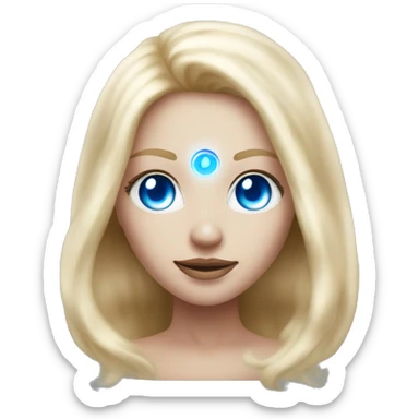 magical diva with thin pink andromedan face long blonde hair and blue eyes glowing third eye sticker