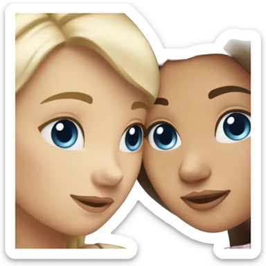 Blond and blue eyes girl and brunette and brown eyes woman cuddling sticker
