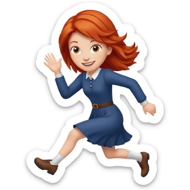red headed woman chasing children sticker