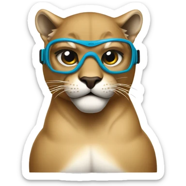 Collegiate cougar mascot with swim goggles sticker