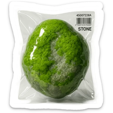stone with green moss, glossy and puffy sticker