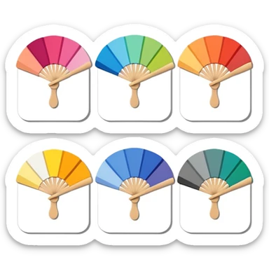house paint swatches. there should be 3 or 4 cards of different colours, with different shades of that colour, in a slight fan shape. simple and not busy sticker