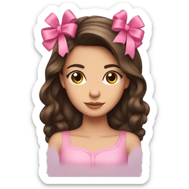 pretty brunette girl with a pink bow in her hair  sticker