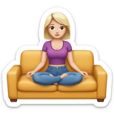 fullbody busty blonde woman sitting on a couch, SFW, emoji style sticker