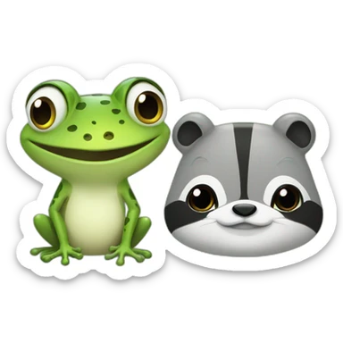 Frog cute with a raccon friends sticker