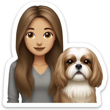 brown long hair girl with cream colored shih tzu  sticker