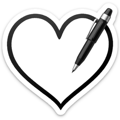 black ink pen stroke with heart shape sticker