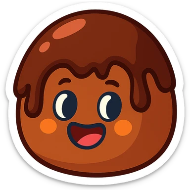 animated chocolate truffle, with dripping chocolate coating, vibrant style sticker