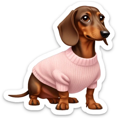 Brown and tan Dachshund wearing a light pink sweater sticker