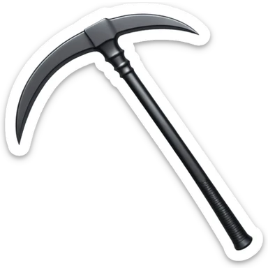 The scythe of the God of Death, a symbol of death, is long and straight, entirely in deep black. sticker