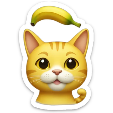 A yellow cat with a banana on his head sticker