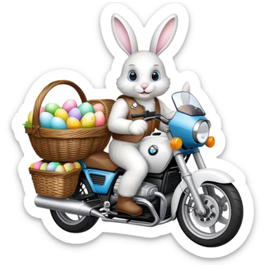 Easter bunny riding a BMW boxer motorcycle sticker