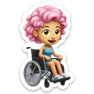 Pink hair girl running on a wheelchair sticker