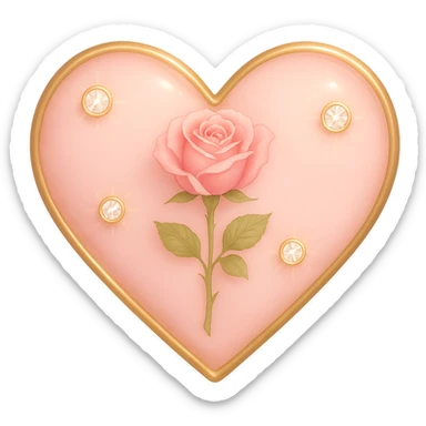 Add a soft glowing effect to the single rose pink heart, pastel pink enamel, sparkling gems, with a subtle gradient, with no background, in a general style. sticker