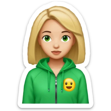 ​"A mosaic portrait of a girl in a green tracksuit, made of tiny emojis, digital art style, pixelated emoji textures, vibrant colors, creative composition." sticker