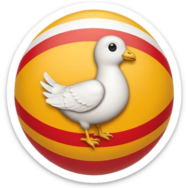 emoji inspired by Industrias Santa Coloma logo, background with Catalan senyera stripes red and yellow, central circle with white dove on golden ball with number 50, golden border, letters around sticker