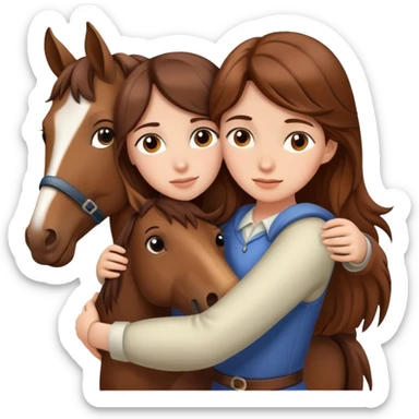 girl with brown hair hugging a horse from far away sticker