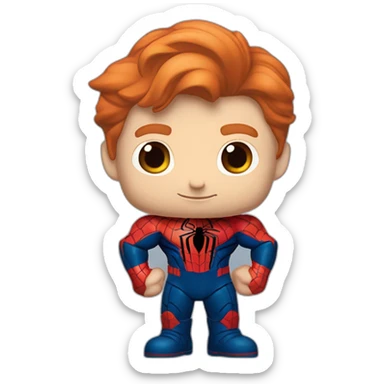 tom crossman with ginger hair shaking hands with spiderman 2099 sticker