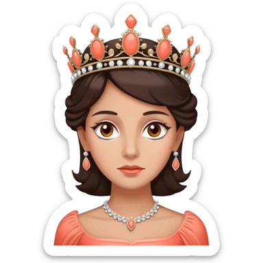 face with tiara, don't make her happy though, she's a widow and meant to be depressed. even though she's depressed, she wants to be happier and is doing her best to be happier. she's a countess. brunette, brown eyes, tanned skin, wears coral sticker
