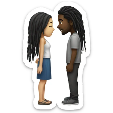 Black guy with black dreads kissing Asian girl sticker