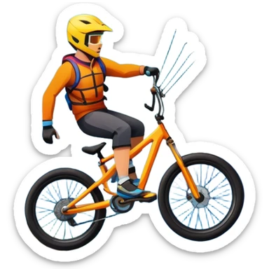 An emblem-style design representing extreme sports and lifestyle, featuring symbols of adventure such as a mountain, a kite, and a bike. The design is bold and dynamic, with sharp lines and energetic colors, capturing the essence of thrill, freedom, and adrenaline. sticker
