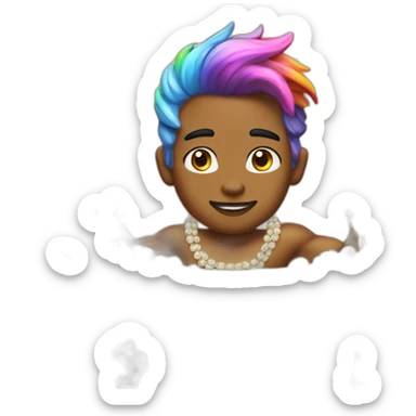 posh-muscle-boy-with-pearl-necklace-and-rainbow-unicorn-hair-in-golden-bathtub sticker