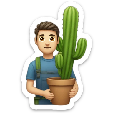 A man holding a cactus sticker