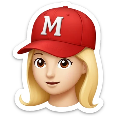 red baseball cap with letter M sticker