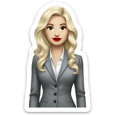 Russian Blonde long hair with red lips small nose and black eyes Tiffany diamond seller in a grey suit sticker