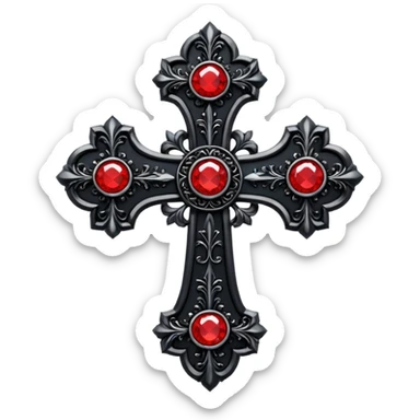 Black cross gothic with red gems sticker