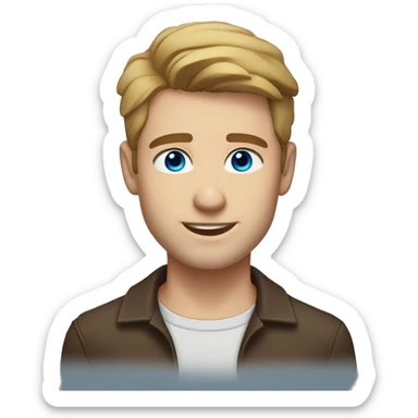 Handsome man, boyish, charming whie man, brown hair, middle part, blue eyes, angled brows  sticker